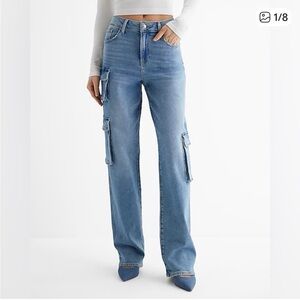 NWT Vintage America Light Blue Straight Leg cargo Jeans women’s size 16